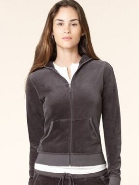 Juicy Couture Women's Charcoal Zip-Front Velvet Hoodie Size M